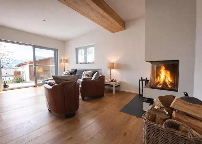 Chalet Modern For 8 Near Crans-montana - Terrace - Fireplace Lens